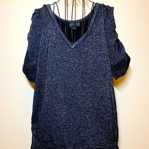 Forever 21 Puff Sleeve Black Metallic Sweater XL